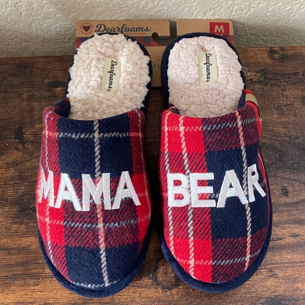 🆕 Dearfoams MAMA BEAR sherpa lined memory foam slippers